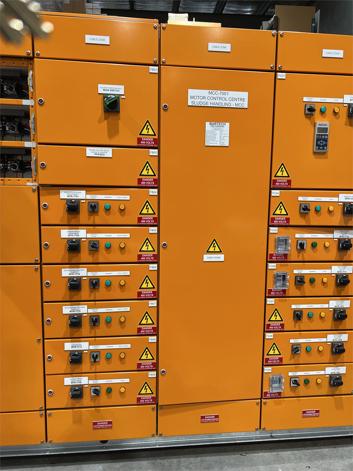 Orange motor control centre controls